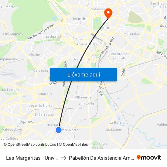 Las Margaritas - Universidad to Pabellón De Asistencia Ambulatoria map