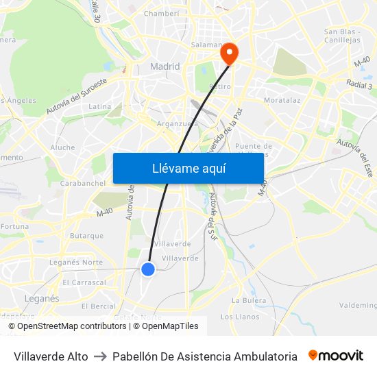 Villaverde Alto to Pabellón De Asistencia Ambulatoria map