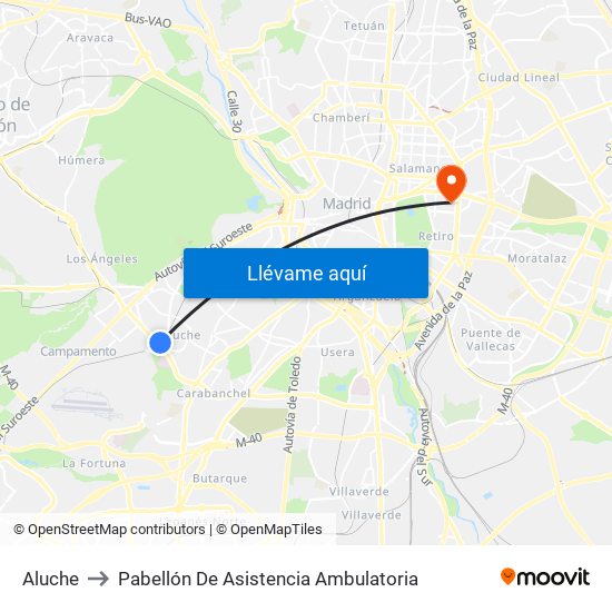 Aluche to Pabellón De Asistencia Ambulatoria map