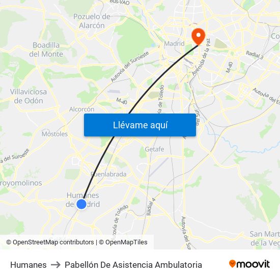 Humanes to Pabellón De Asistencia Ambulatoria map