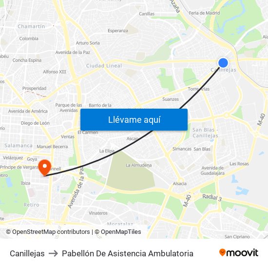 Canillejas to Pabellón De Asistencia Ambulatoria map