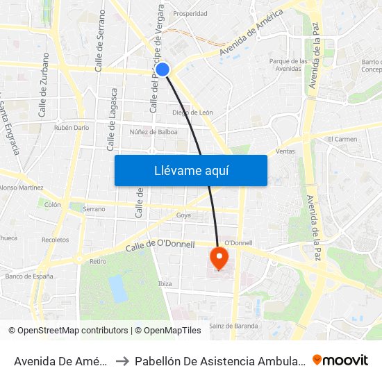Avenida De América to Pabellón De Asistencia Ambulatoria map