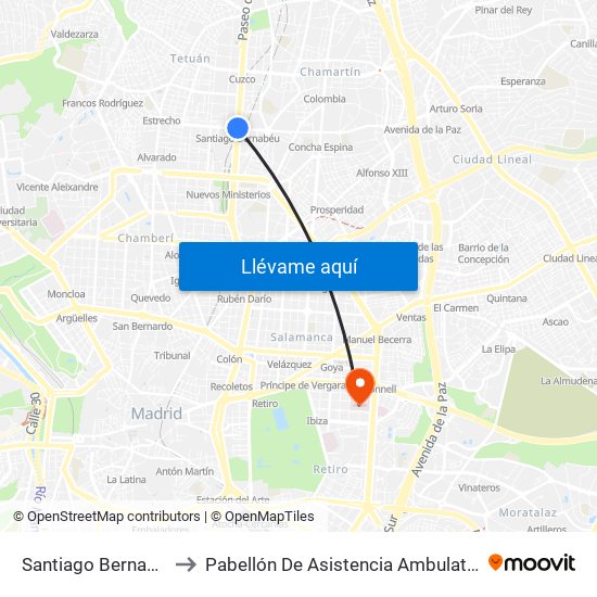 Santiago Bernabéu to Pabellón De Asistencia Ambulatoria map