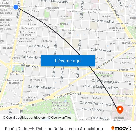 Rubén Darío to Pabellón De Asistencia Ambulatoria map