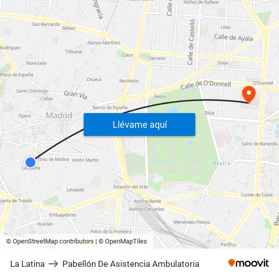La Latina to Pabellón De Asistencia Ambulatoria map
