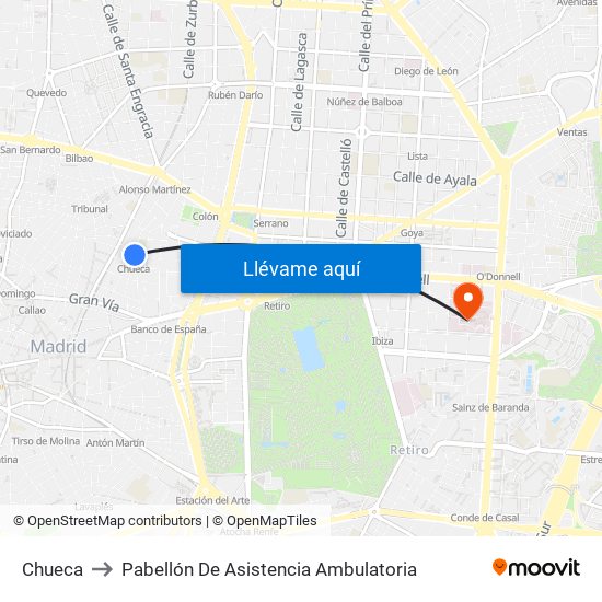 Chueca to Pabellón De Asistencia Ambulatoria map