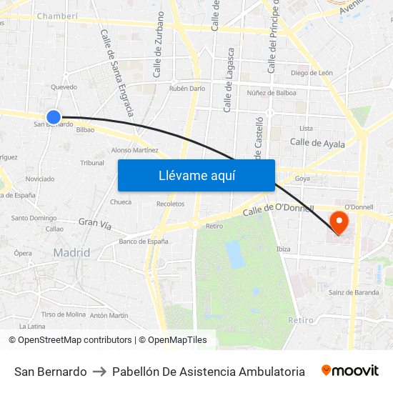 San Bernardo to Pabellón De Asistencia Ambulatoria map