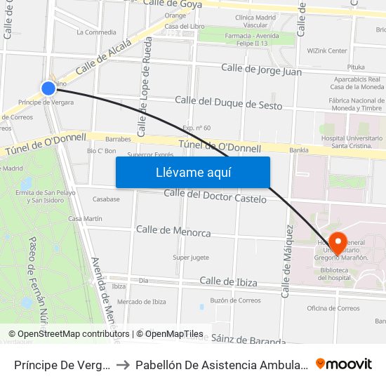Príncipe De Vergara to Pabellón De Asistencia Ambulatoria map
