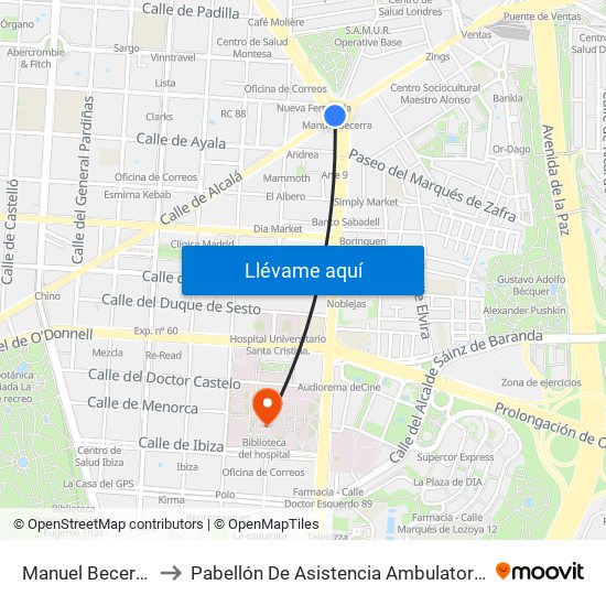 Manuel Becerra to Pabellón De Asistencia Ambulatoria map