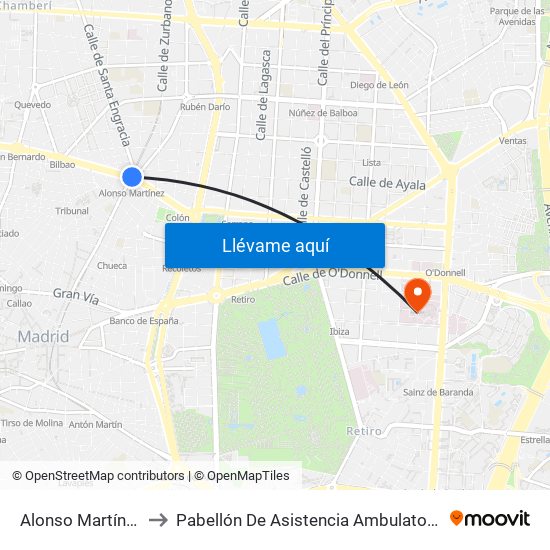 Alonso Martínez to Pabellón De Asistencia Ambulatoria map