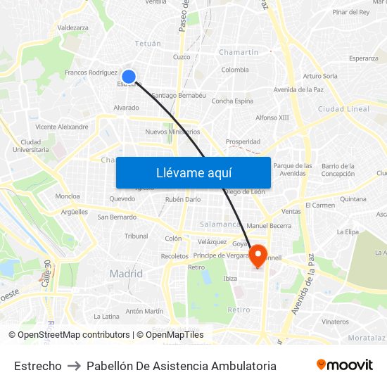 Estrecho to Pabellón De Asistencia Ambulatoria map