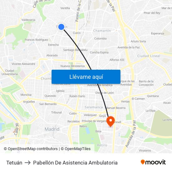 Tetuán to Pabellón De Asistencia Ambulatoria map