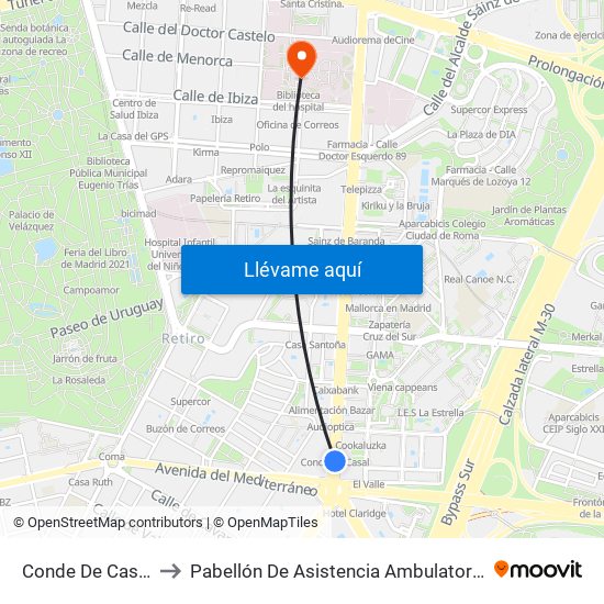 Conde De Casal to Pabellón De Asistencia Ambulatoria map