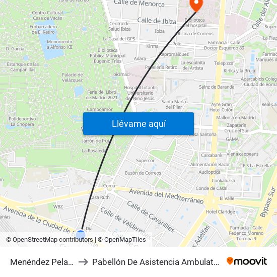 Menéndez Pelayo to Pabellón De Asistencia Ambulatoria map