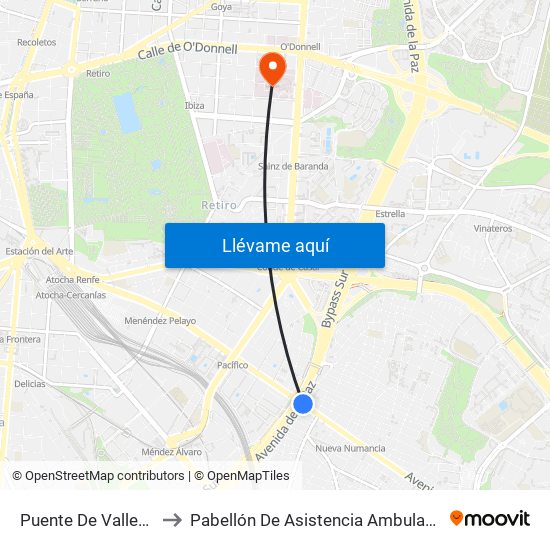 Puente De Vallecas to Pabellón De Asistencia Ambulatoria map