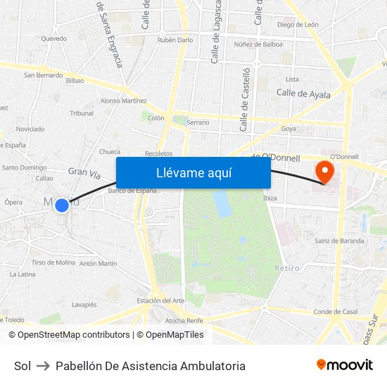 Sol to Pabellón De Asistencia Ambulatoria map