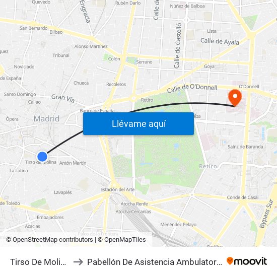 Tirso De Molina to Pabellón De Asistencia Ambulatoria map