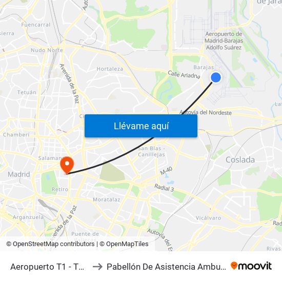 Aeropuerto T1 - T2 - T3 to Pabellón De Asistencia Ambulatoria map