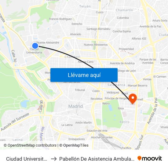 Ciudad Universitaria to Pabellón De Asistencia Ambulatoria map