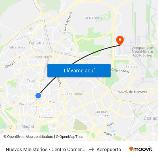 Nuevos Ministerios - Centro Comercial to Aeropuerto T4 map