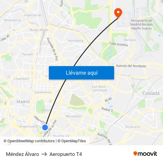 Méndez Álvaro to Aeropuerto T4 map