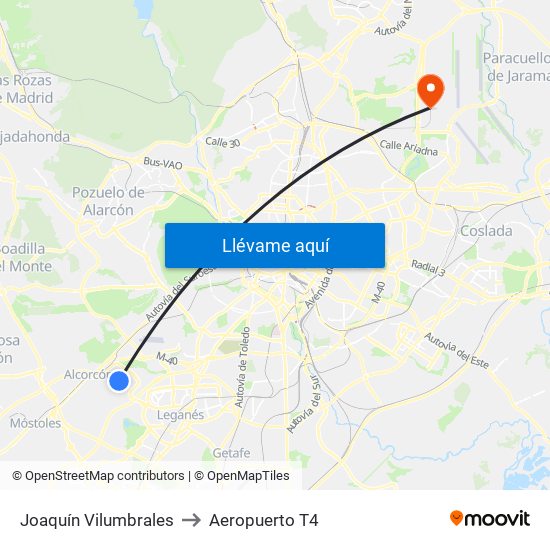 Joaquín Vilumbrales to Aeropuerto T4 map