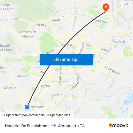 Hospital De Fuenlabrada to Aeropuerto T4 map