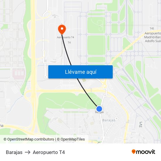 Barajas to Aeropuerto T4 map