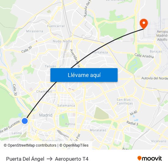 Puerta Del Ángel to Aeropuerto T4 map
