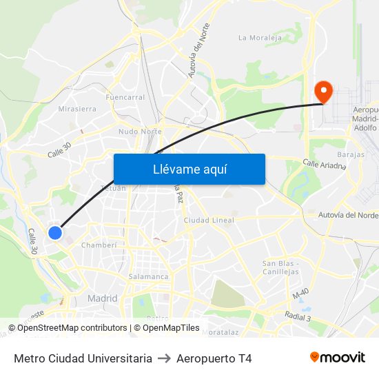 Metro Ciudad Universitaria to Aeropuerto T4 map