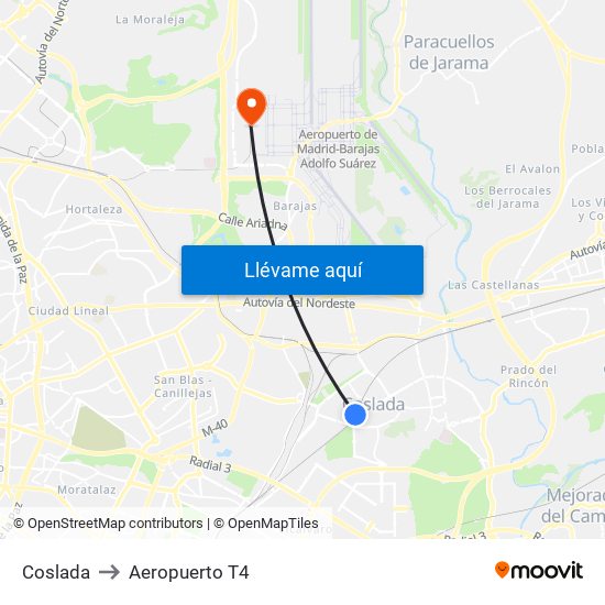 Coslada to Aeropuerto T4 map