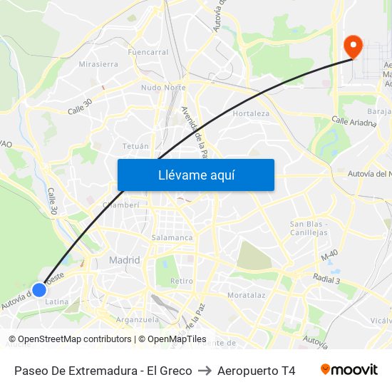Paseo De Extremadura - El Greco to Aeropuerto T4 map