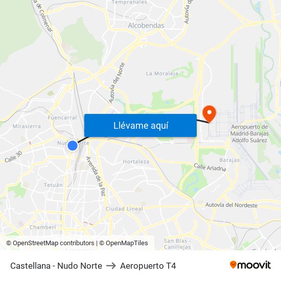 Castellana - Nudo Norte to Aeropuerto T4 map