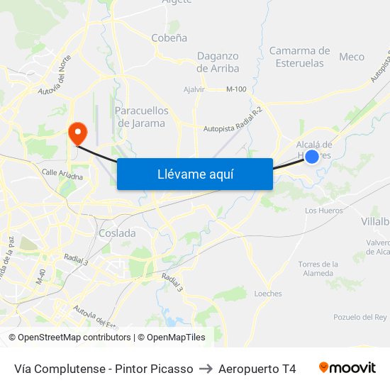 Vía Complutense - Pintor Picasso to Aeropuerto T4 map