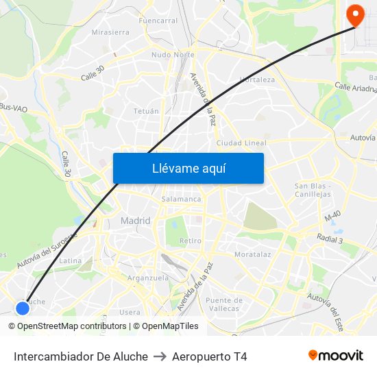 Intercambiador De Aluche to Aeropuerto T4 map
