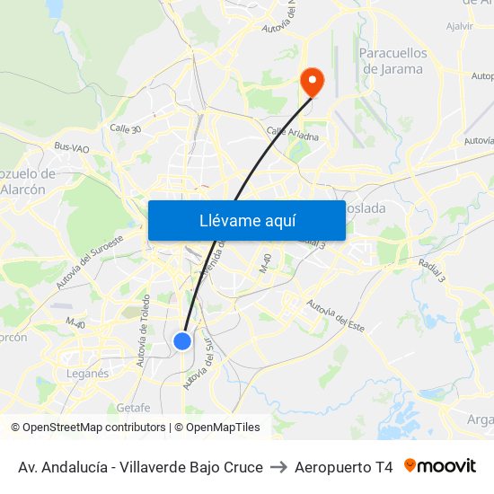 Av. Andalucía - Villaverde Bajo Cruce to Aeropuerto T4 map