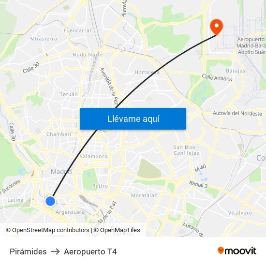 Pirámides to Aeropuerto T4 map