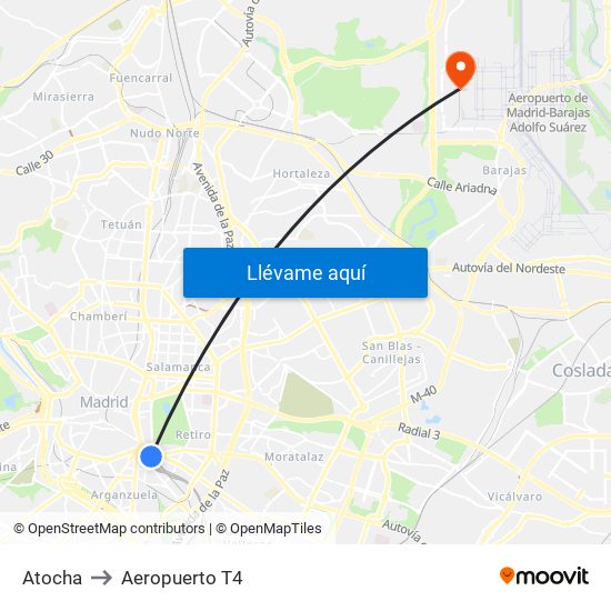 Atocha to Aeropuerto T4 map