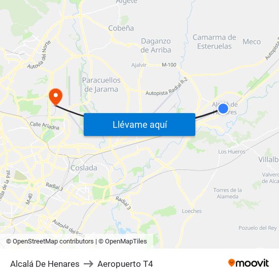 Alcalá De Henares to Aeropuerto T4 map