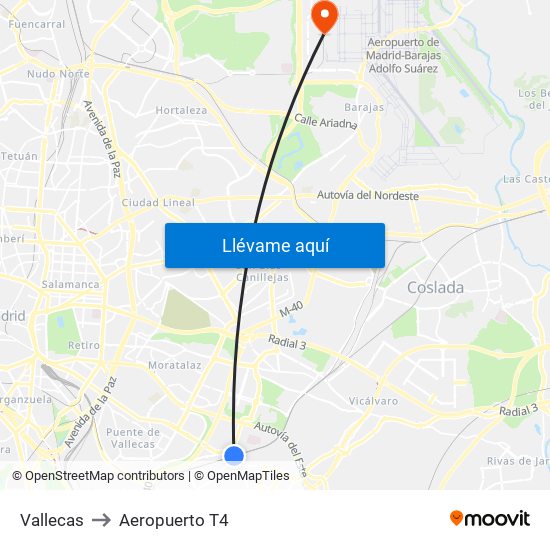 Vallecas to Aeropuerto T4 map