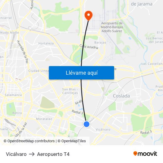 Vicálvaro to Aeropuerto T4 map