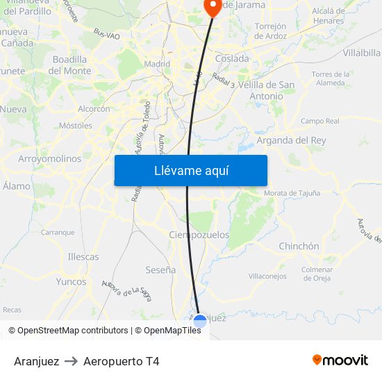 Aranjuez to Aeropuerto T4 map