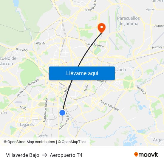 Villaverde Bajo to Aeropuerto T4 map