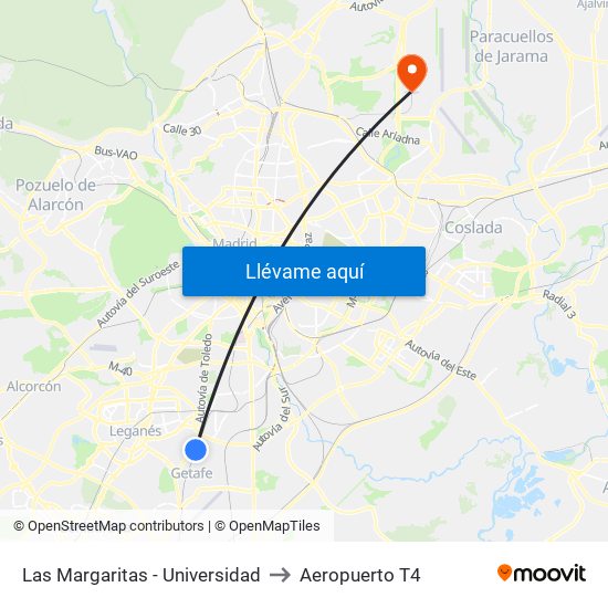 Las Margaritas - Universidad to Aeropuerto T4 map