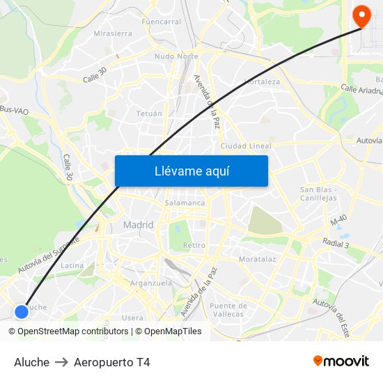 Aluche to Aeropuerto T4 map