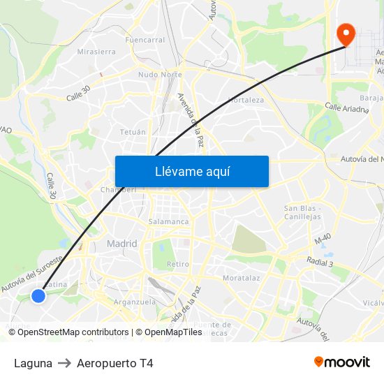 Laguna to Aeropuerto T4 map