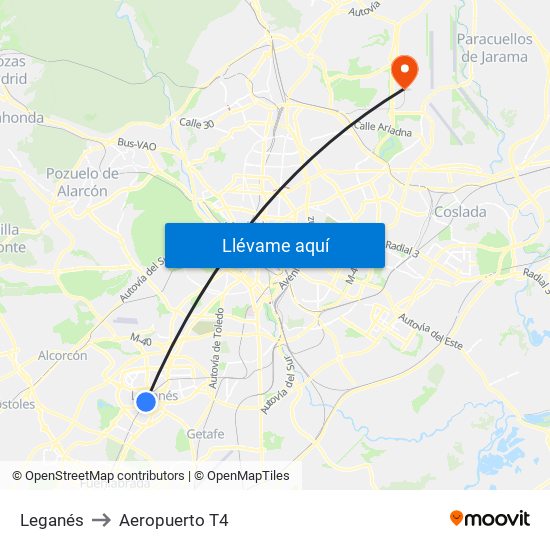 Leganés to Aeropuerto T4 map