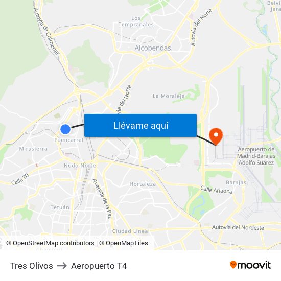 Tres Olivos to Aeropuerto T4 map