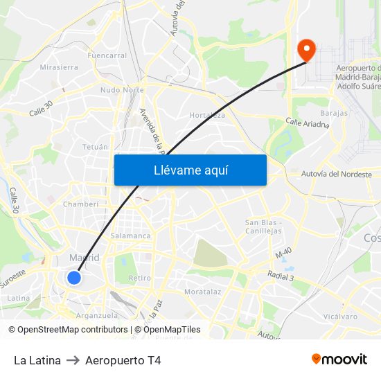 La Latina to Aeropuerto T4 map