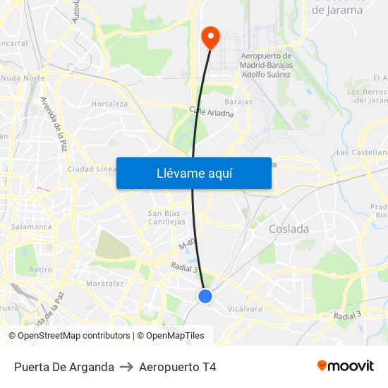 Puerta De Arganda to Aeropuerto T4 map